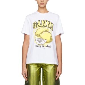 GANNI White Tee with Yellow Graphic